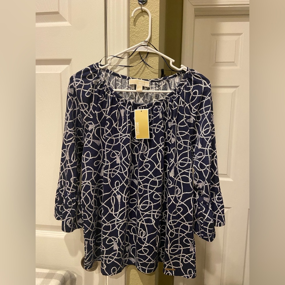 NWT Michael Kors Navy Bell Sleeve Top size M